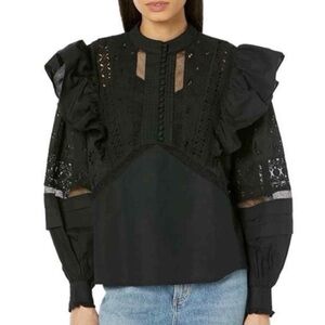 Like-New All Saints Prim Broderie Top in Black